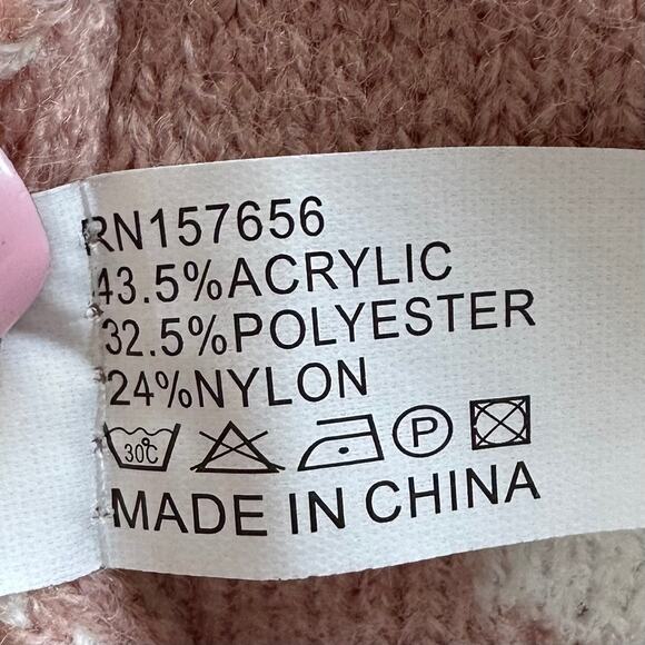 New! Women’s White Mauve Heart Knit Beanie (K0086) - Picture 8 of 8